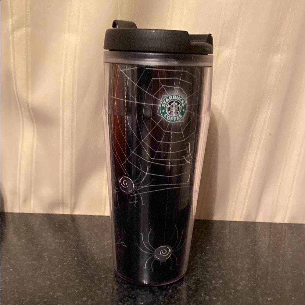 Starbucks Black Plastic Tumbler with Spider Webs
